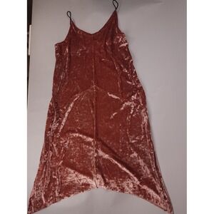 Crushed Velvet Babydoll Slip Midi Dress Women MED Pink Y2K Boho Romantic Whimsy